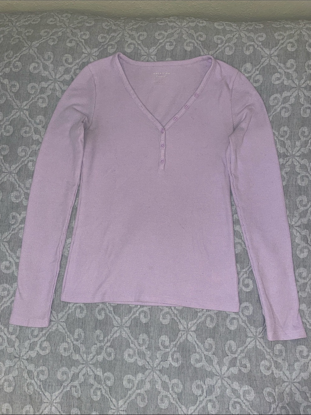 American Eagle Outfitters Lavender Ribbed Henley Long Sleeve